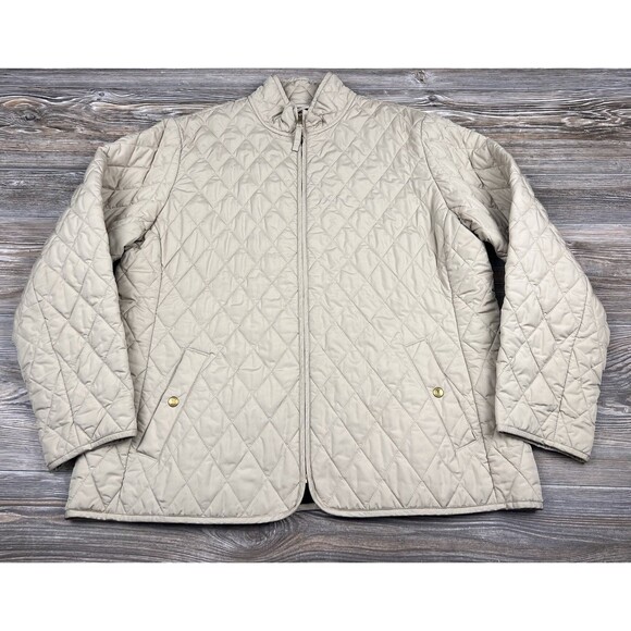 Lands End Jacket Women XL Coat Diamond Quilted Beige Lightweight Classic Casual - Picture 1 of 16